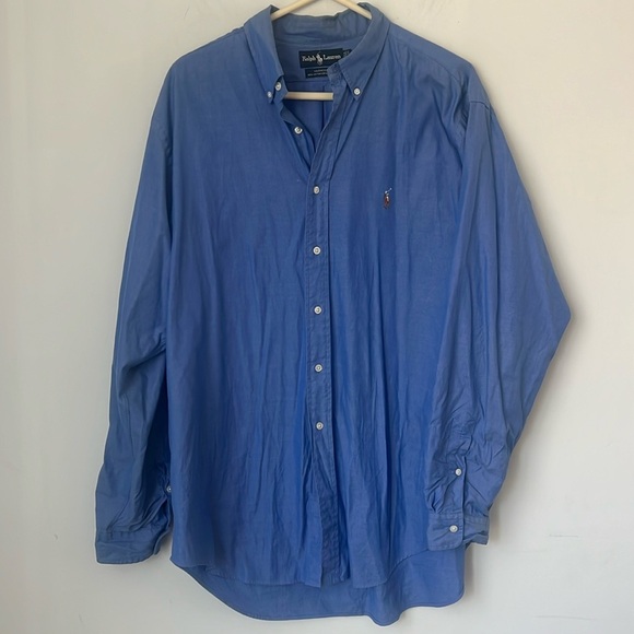 Ralph Lauren Men’s Yarmouth Blue‎ Button Down Shirt Size 17🕶️ - Picture 1 of 6